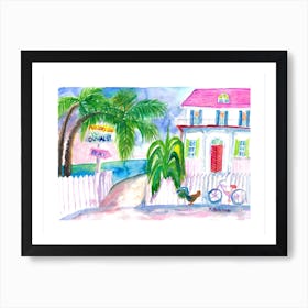 Key West Pink House And Signpost Art Print