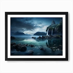 Waterfall At Night 2 Art Print