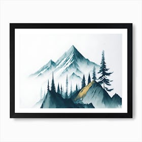 Mountain And Forest In Minimalist Watercolor Horizontal Composition 167 Art Print