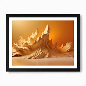 A 3d Illustration Of A Golden, Abstract Shape Resembling A Mountain Or A Wave, With A Flowing, Organic Texture Art Print