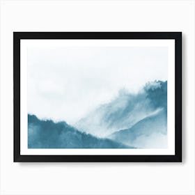 Misty Mountains Dark Teal Art Print