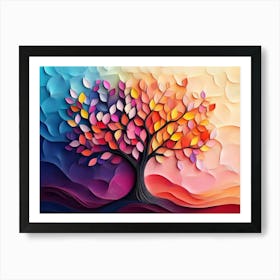 Colorful Tree Of Life Vibrant Leaves Hanging Branches Painting Art Print