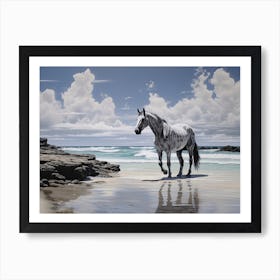 A Horse Oil Painting In Pink Sands Beach, Bahamas, Landscape 3 Art Print