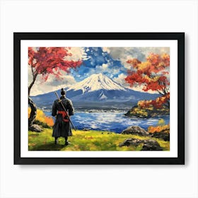 Samurai And Mountain Fuji - Autumn Affiche