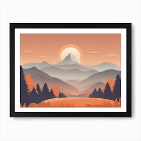 Misty mountains horizontal background in orange tone 119 Art Print