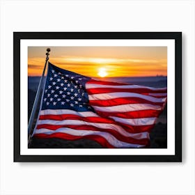 American Flag Rippling In The Wind During Sunrise Stars Shining With A Metallic Sheen Stripes Vibr (1) Art Print