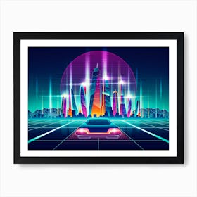 80'S Cityscape - Synthwave Neon City Art Print