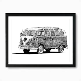 Black and White Campervan 'travel' Illustration Affiche