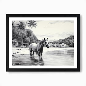 A Horse Oil Painting In Matira Beach, Bora Bora, Landscape 4 Art Print