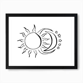 The Sun And Moon And Stars Line Art Print