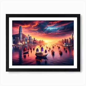 Sunset In Hong Kong Art Print