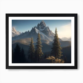 Tower Of Pine Trees Gracing The High Mountain Region Art Print