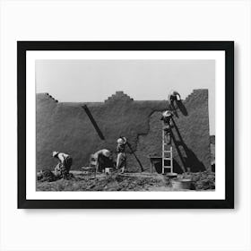 Spanish American Women Replastering An Adobe House, This Is Done Once A Year, Chamisal, New Mexico By Russell Art Print