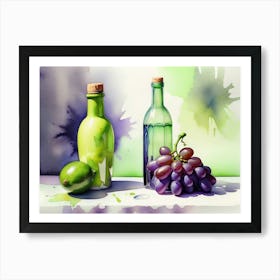 Lime and Grape near a bottle watercolor painting 10 Art Print