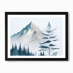Mountain And Forest In Minimalist Watercolor Horizontal Composition 145 Art Print