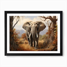 African Elephant Browsing In Africa Painting 3 Art Print