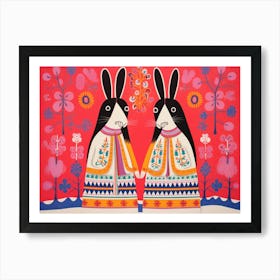 Arctic Hare 4 Folk Style Animal Illustration Art Print