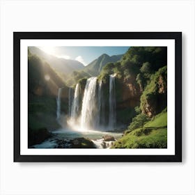 A Majestic Waterfall Surrounded by Greenery Art Print