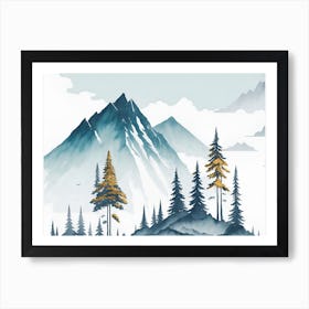 Mountain And Forest In Minimalist Watercolor Horizontal Composition 14 Art Print