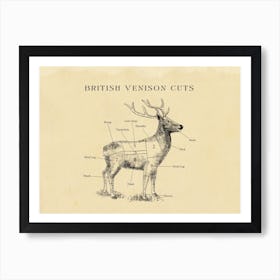 British Venison Butcher Cuts Chart Art Print
