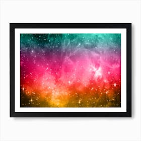 Yellow, Magenta, Teal Galaxy Space Background Art Print