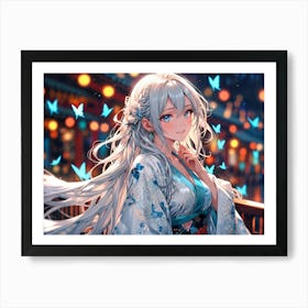 Anime Girl In Kimono Art Print