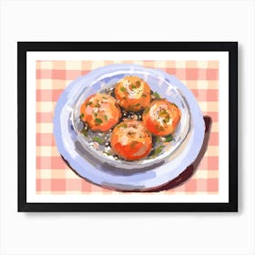 A Plate Of Stuffed Peppers, Top View Food Illustration, Landscape 3 Art Print