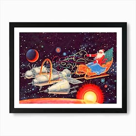 Santa In Space, Soviet Holiday Poster Art Print