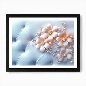 White Flowers With Diamonds 1 Art Print