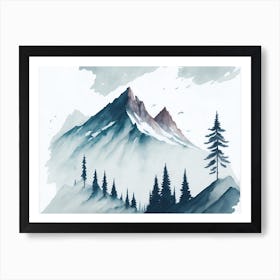Mountain And Forest In Minimalist Watercolor Horizontal Composition 388 Art Print
