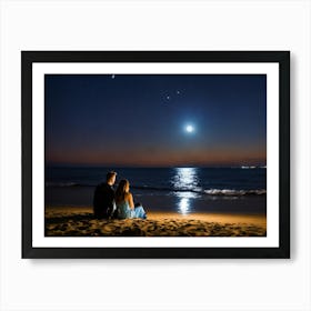 Couple On The Beach At Night Art Print