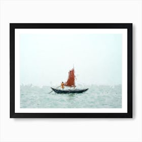 Boatman And Boat On The River Oil Painting Landscape Art Print