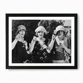 Flappers Eating Ice Cream, Vintage Black and White Old Photo Art Print