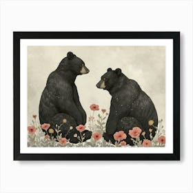 Floral Animal Illustration Black Bear 3 Art Print