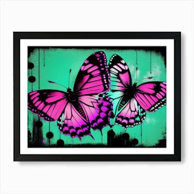 Two Butterflies On A Green Background Art Print