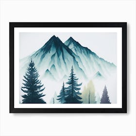 Mountain And Forest In Minimalist Watercolor Horizontal Composition 23 Art Print