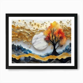 3d Modern Landscape Art with Blue Butterfly Art Print