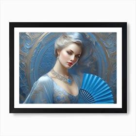 Lady With A Blue Fan Art Print