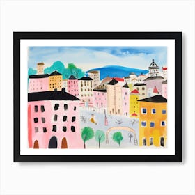 Turin Italy Cute Watercolour Illustration 4 Art Print