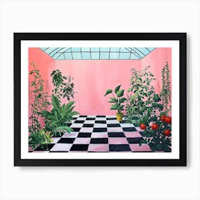Plants Growing In A Minamalist Pink Greenhouse Art Print