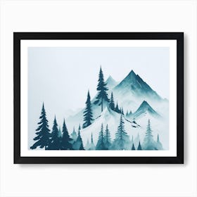 Mountain And Forest In Minimalist Watercolor Horizontal Composition 73 Art Print