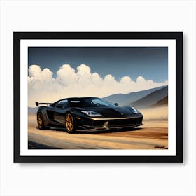 Black Sports Car In The Desert Art Print