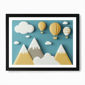 Mountains And Clouds With Hot Air Balloons Art Print