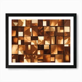 A Wall Of Square, Metallic Tiles In Varying Shades Of Brown Creates A Visually Engaging Pattern Art Print