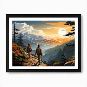 Two Travellers View From The Mountain Art Print