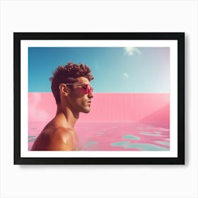 Young Man In Pink Swimming Pool Art Print