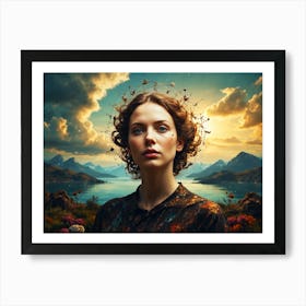 Woman With Flowers On Her Head 1 Art Print