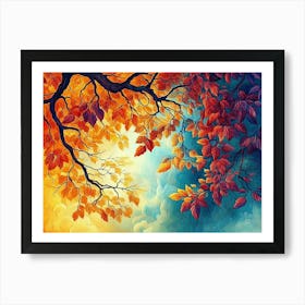 Vibrant 3d Tree Abstraction Colorful Leaves on Hanging Branches 3 Art Print