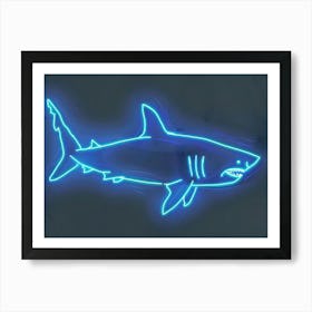 Blue Neon Great White Shark 3 Art Print