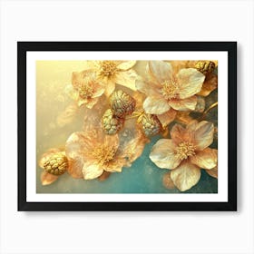 Golden Floral Background, Abstract Vintage Flower Design 1 Art Print